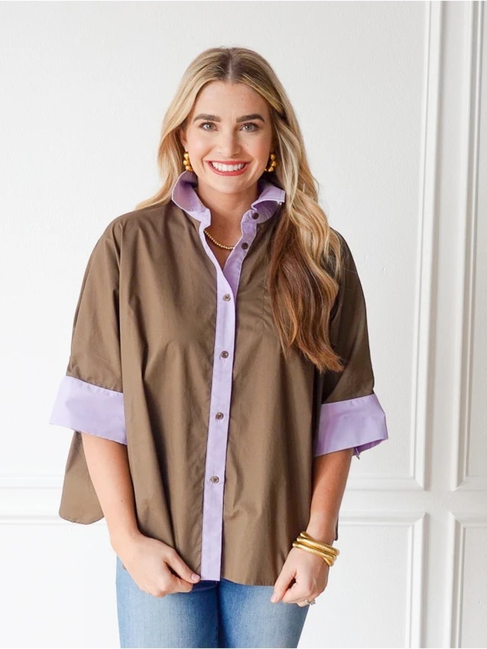 Caryn Lawn Abby Swing Top in Forest and Lavender